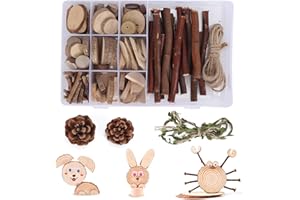 Luabue 110Pcs Wood Slices for Crafts 2-5cm Small Wooden Discs Unfinished Log Wooden Circles Wood Sticks for Crafting, Pine Cones Branches Twigs Craft Kit with Ropes for Preschool Classroom Art Project