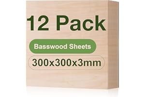 ROBOTIME 3mm Plywood Sheets Basswood Cut to Size 30×30 CM 12 Pack Wood Burning Model Making Laser Ply Material, Thin Wood Sheets for Craft Projects