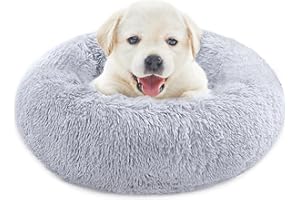 Whome Donut Dog Bed - Cat Bed Round Warm Cuddler Soft Fluffy Pet Beds for Cats or Dogs - Anti-Anxiety and Better Sleep - Anti-Slip Bottom - Machine Washable (60CM * 60CM, S, Light Grey)