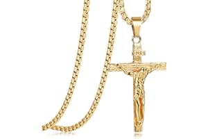 JeweBella Collier Croix Pendentif Homme Femme Acier Inoxydable Crucifix Jésus Collier avec Vénitienne Chaîne 61cm Argent/Or/Noir Religieux Bijoux Cadeau