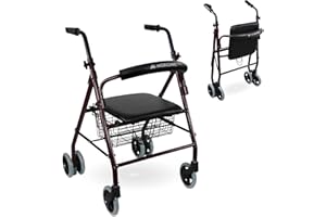 Mobiclinic® deambulatore, Prado, Marchio europeo, Pieghevole, Marcatura ce, Con freni a pressione, Alluminio, Leggero, Seduta, Cestino e 4 ruote, Colore bordeaux