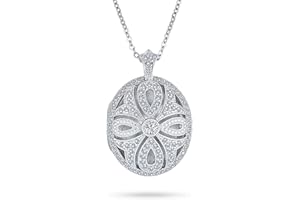 Bling Jewelry Personnaliser Diffuseur De Parfum Bijoux Victorien Vintage Filigree L'Infini Floral Heart Oval Rectangle Locket Collier Pour Femmes 14K Or Jaune Plaqué .925 Argent Sterling