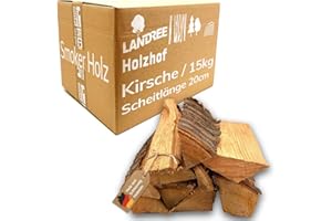 Landree Kirsche Smoker-Holz 15 kg - 20 cm Scheitlänge - Süßlich-fruchtiges Räucherholz, naturbelassen für Exquisite BBQ-Aromen, Qualität aus Schleswig Holstein