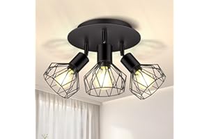CHENBEN 3 Way Ceiling Spotlight Rotatable Spot Lights Fittings Ceiling Lights Black Adjustable E14 Base Ceiling Lighting Kitchen Light Fittings E14 Base Adjustable Spot Lights for Indoor(No Bulbs)