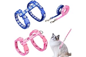 GRANTOP 2 Stück Verstellbare Nylon Geschirre Katzenleine,Cat's Claw Marienkäfer-Print Geschirre Katzenleine Kätzchenhalsband， Weiche Katzengeschirr mit Leine für Kätzchen Welpe Kaninchen Hase