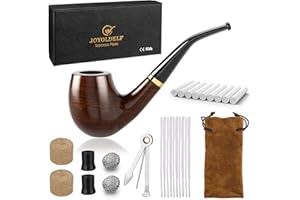 ‎DIMJ DIMJ Holz Tabak Pfeifen Set - Gebogen Ebenholz Pfeife mit Geschenkbox, Ebenholz-Tabakpfeifen zum Rauchen mit Tabakpfeifenreiniger, Pfeifenfilter, Pfeifenschaber und Raucherzubehör