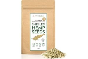 SPRING BLOSSOM 1KG Raw Organic Shelled/Hulled Hemp Seeds Hearts Healthy Vegan Snack Rich in Plant-Based Protein, Omega 3&6, Amino Acids & Minerals, Gluten-Free Superfood, in Eco-Friendly Resealable Pouch, Premium Q