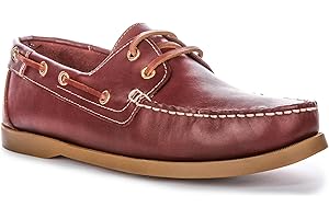 JUSTINREESS ENGLAND Bay Men's Leather Exposed Stitch Deck Boat Shoes, Durable and Stylish Footwear