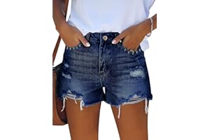 Sovoyontee Damen Hohe Taille Denim Shorts Lässig Sommer Hot Pants Distressed Jeans