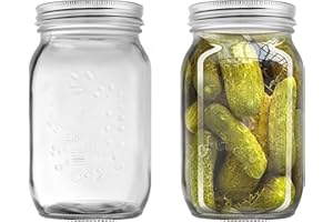 YUEYEE Mason Jar 1L,Glass Mason jars with Lids Canning Jars for Fermenting, Canning Pickles Cucumber Tomatoes,Food Storage Jars Preserving Pasta, Cookies,Nuts, Candies and Beans,2 Pack