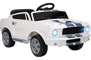 AIYAPLAY Kinder Elektroauto Ford Shelby GT 350 12V Kinderauto mit 2,4 GHz Fernbedienung, 2 Motor, Kinderfahrzeug mit Hupe, LED, Musik, Elektrofahrzeug für 3-6 Jahre Kinder, Weiß