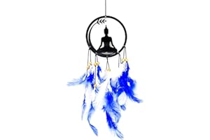 AB INDIA CRAFTS Acchiappasogni fatto a mano Buddha Piume blu bianco in confezione regalo | Spiritualità India