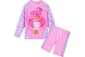 HUAANIUE Mädchen Kinder Badeanzug 2 Stück Anti-UV UPF 50+ Kinder Mädchen Strand Badeanzug mit Langen Ärmeln 3-12 Jahre