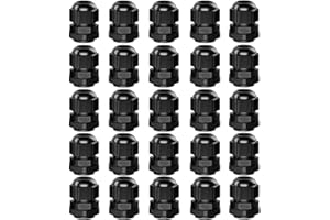 QitinDasen 25Pcs Premium Nylon Cable Gland, PG13.5 Prensaestopa, 6～12mm Ajustable IP68 Impermeable Empalmes de Prensaestopas, Impermeable Cable Glándula Conector con Juntas (Negro)
