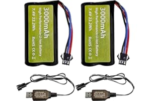 BLLRC 2CPS 7.4V 3000mAh 15C 2S Li-Ion Batería con Enchufe SM-3Pcon Cable de Carga USB para DE43 DE60 9500E 9309E Vehículos teledirigidos Huina 1575 Coche de Juguete de Control Remoto RC