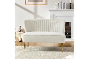 HULALA HOME 2 Seater Sofa, Velvet Upholstered Loveseat, Modern Couch with Golden Metal Legs for Living Room Apartment Small Spaces, IVORY