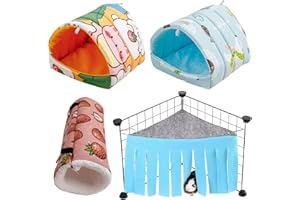 KIKAWORD 4 Pcs Guinea Pig Cage Accessories Set, Guinea Pig House, Rabbit Beds, Guineas Pigs Hideaway Hammock Corner, Winter Small Animal Bed For Rabbits Chinchillas Hamsters Hedgehogs Rats