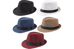 Geebuzz 5 Pack Short Brim Fedora Classic Summer Beach Sun Hat Panama Cap for Men Women