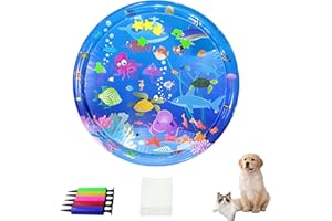 BATHGATE Cat Water Bed,100 * 100cm Thickened Tummy Time WaterMat For Cat,Water Sensory Pets Play Cushion,Interactive Pet Bed Toy for Indoor Cats Summer,Cooling Mat With Fish,1 Color Pump & 5 Repair Patches