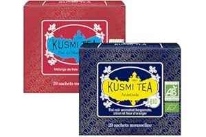 Kusmi Tea - Anastasia + Thé du Matin N°24 - Lot de 2 boîtes - Thé Noir Biologique à la Bergamote + Mélange de Thés Noirs Asiatiques - Grand Yunnan, Ceylan et Assam - 2x20 Sachets