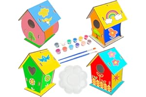 Huahuanghui Nichoir en Bois Bricolage,4 Pièce Maison D'oiseau Peindre Jouet Kit,Maison Oiseau Enfant,Maison Oiseau Bois a Peindre,Enfant Construire Maison Oiseau en Bois,DIY Nid D'oiseau en Bois