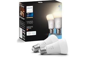 Philips Hue White Lampadina Smart LED, Attacco E27, 9.5W, Luce bianca, Dimmerabile, Controllo con Bluetooth e Hue App, Funziona con Alexa, Google Assistant e Apple HomeKit, Pack da 2