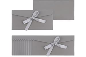 AMASSAN 50 Pieces Grey Envelopes with Bow Tie Closure, Paper Greeting Card Holders for Invitations Mail Postcard Bills Wedding Party Favors Business Cards, 8.66 x 4.33 Inches