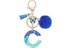 MWOOT Nom Lettre initiale C Porte-clés, Bleu Porte-clés pour Femme, Charmes en Résine Pour Clé Porte Clef Voiture Décor Sac à main