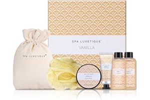 Spa Luxetique Spa Gift Set, 6pcs Vanilla Bath Gifts for Women, Travel Gift Box with Hand Cream, Body Lotion, Shower Gel, Bubble Bath, Mothers Day Gifts, Valentine's Gifts for Her Christmas Gifts