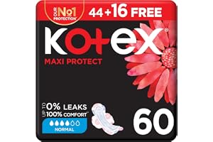 Kotex Maxi Protect Thick Pads, Normal Size Sanitary Pads with Wings, 60 Sanitary Pads