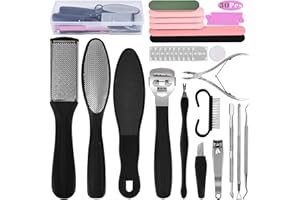 WHPAWH Foot File Pedicure Set, 30 in 1 Foot Files Foot Care Scrubber Kit Hard Skin Remover Feet Scrub for Women Men Salon or Home(Black)