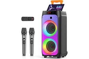 JYX Karaoke Profesional Completo con 2 Micrófonos Inalámbrico, Altavoz Bluetooth Karaoke Sistema de PA Portátil Recargable,TWS, Radio MP3 USB/TF/FM/Rec para la Fiesta