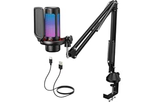 TONOR RGB Gaming Mikrofon PC Set Heilligkeit Verstellbar, USB Microphone mit Mikrofonarm für Computer PS4/5, Kondensatormikro mit Mikrofonständer, Mic für Streaming Podcasting Studio Aufnahme, TC310+