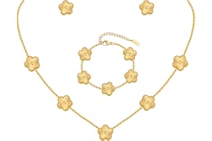 TempBeau Kleeblatt Armband Damen Schmuckset Mädchen, 18 K Vergoldet Edelstahl Halskette Ohrstecker Armband mit Zweiseitig Anhänger, Glücksklee Schmuck Set für Hochzeit Geburtstag Jahrestag