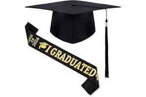 Atuoxing 2024 Gorra de Soltero y Faja de Graduación, Graduacion Birret con Colgante de Borla Unisex, Sombrero de Bachelor Maestro de Graduación para Ceremonia