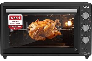 Sogo Horno Sobremesa de Convección 70L - Horno Eléctrico con Rustidor para Asados Jugosos - Horno Multifunción con Gratinador para Recetas Crocantes - Ideal para Cualquier Plato