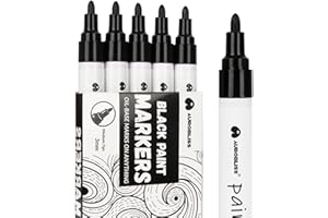 ‎AUROBLISS Aurobliss Lackmarker Schwarz 5 Stück, Lackstift Wasserfeste Stifte für Holz, Steine, Schiefer, Gummi, Metall, Glas, Plastik, Textilien Permanent Marker Schwarz Dicke Spitze