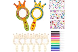 DOWNDRIFT Holzspiegel Zum Bemalen Kinder,8 Stück Prinzessin Spiegel Basteln Kinder Spiegel Holz Basteln Kindergeburtstag Holzspiegel Basteln Basteln Kinder Spiegel Kinder für DIY Holzspiegel Handwerk