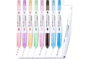 Reaeonat Curve Highlighter Pen Set, 8Pcs Colour Curved Shapes Dual Tip Highlighters Markers Fineliner Pens for Adult Kids Girls Cards Crafts Note Taking Drawing Writing School Office Supplies