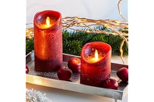 COEN BAKKER LED Echtwachskerze realistische Kerze viele Farben mit Timer flackender Docht Wachskerze Kerzen Batterie, Farbe:Weinrot, Größe:10 cm