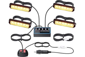 EYPINS światła ostrzegawcze LED, stroboskopowe, 6 diod LED, awaryjne, IP68, migające światło ostrzegawcze, do samochodu ciężarowego, 6 W, 12/24 V, z kablem wtykowym do zapalniczki samochodowej, 1,2 m, bursztynowe, 4 szt.