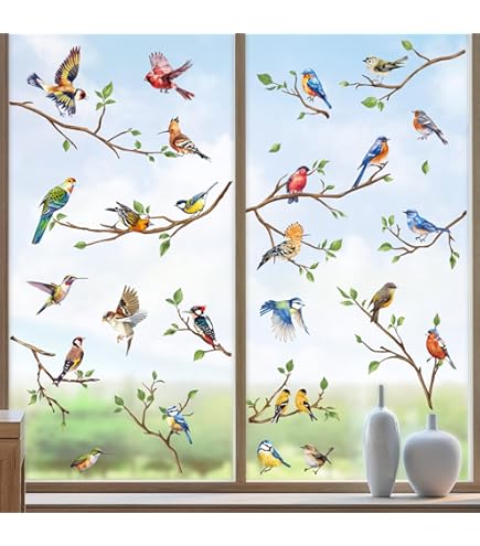 Vogelraamstickers voor bescherming tegen botsingen, 4 x mooie kolibrieforamotieven, dubbelzijdig en zelfklevend