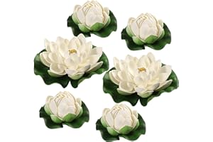 VALICLUD 6 flores de loto artificiales flotantes de espuma de 7 pulgadas para piscina, almohadillas de lirio de agua, decoración de lirio de estanque para decoración de estanques