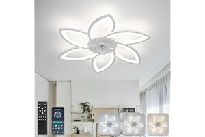 YUNLONG 78 cm Ventilateur de Plafond avec Télécommande avec éclairage Salon Luminaire Ventilateur Plafonnier Dimmable Lampe Ventilateur Silencieux Moteur DC Réversible 6 Vitesses pour Chambre,Blanc