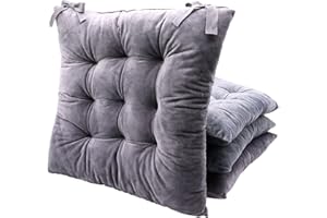 YUNSHANGHE 4er Set Stuhlkissen mit Bändern, 40x40 cm Waschbares Kristallsamt Sitzkissen, Weiches Sitzauflage, Stuhlauflage für Gartenstuhl, Computerstuhl, Bürostuhl, Küche oder Esszimmerstuhl (Grau)