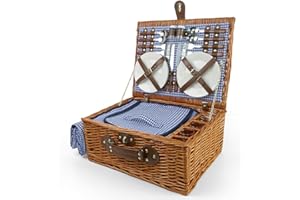 STARNINE Premium Picnic Basket Set For 4 Handmade Willow Picnic Hamper For Family With Plates Cutlery Glasses Insulated Picnic Basket With Picnic Mat For Camping BBQ Lunch