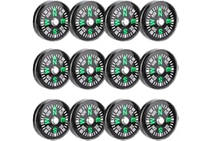 Alomejor 12 mini kompasów 20 mm, mini kompas, przycisk survivalowy, kompas, na wędrówki, kemping, do aktywności na świeżym powietrzu, akcesoria