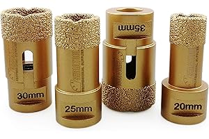 SHDIATOOL Set di Punta per Trapano Diamantata 4 Pezzi 20/25/30/35mm Vacuum Brasato Foretto Diamantato con Filettatura M14 per Porcellana Piastrella Granito Marmo Taglio a Secco
