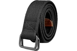 Drizzte Mens Canvas Belts Plus Size 110-180cm Double D ring Black Webbing Belt