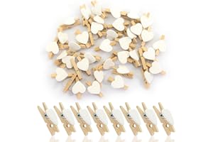 FAVSON 80pcs Mini Heart Wooden Pegs,Natural Mini Wooden Heart Pegs DIY Craft Clips,Small Wooden Pegs for Arts and Crafts, Tiny Pegs for Photo Wall Home School Wooden Pegs